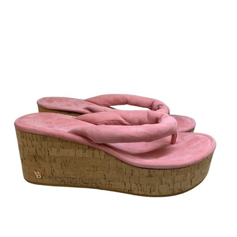 NEW Veronica Beard Gabby Dragonfruit Pink Wedge Thong Sandals 10 Suede